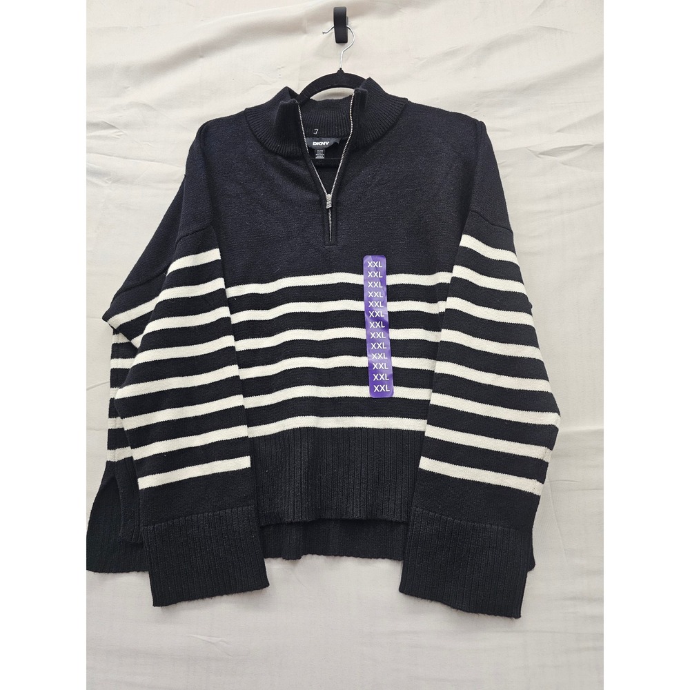 DKNY Womens Quarter Zip Pullover Sweater Black Rayon Blend Casual Size 2XL